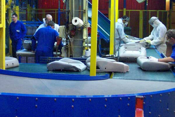 Car Seat interiors on an Amber Automation Belt Conveyor Car Seat interiors on an Amber Automation Belt Conveyor