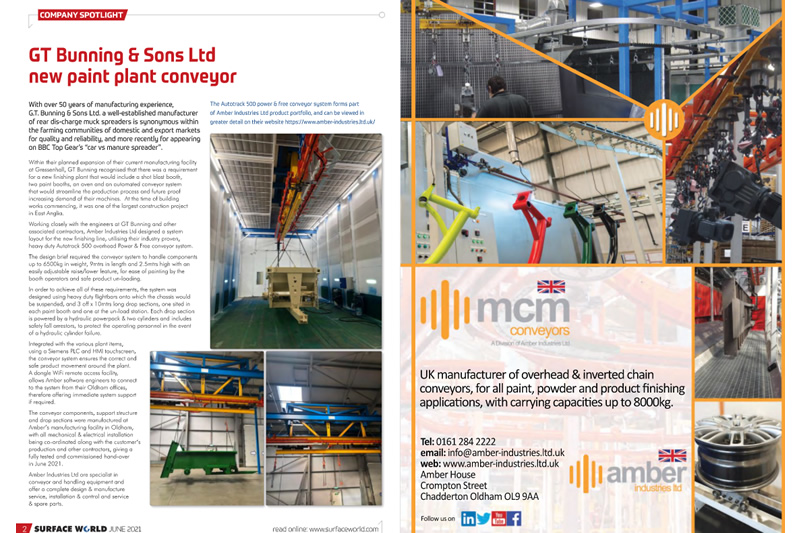 In the Spotlight - GT Bunning & Sons Ltd New Paint Plant Conveyor