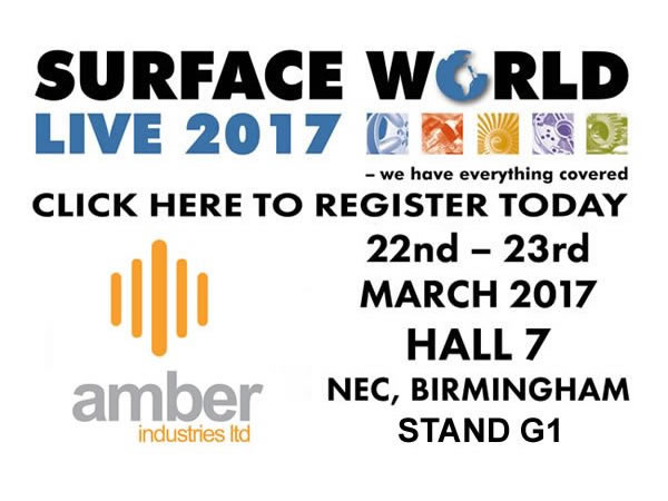 Amber Industries To Exhibit At Surface World 22nd & 23rd March 2017 Birmingham NEC